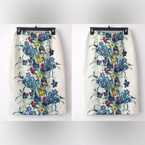 MM Couture Floral Pencil Skirt - Cream with Blue and Red